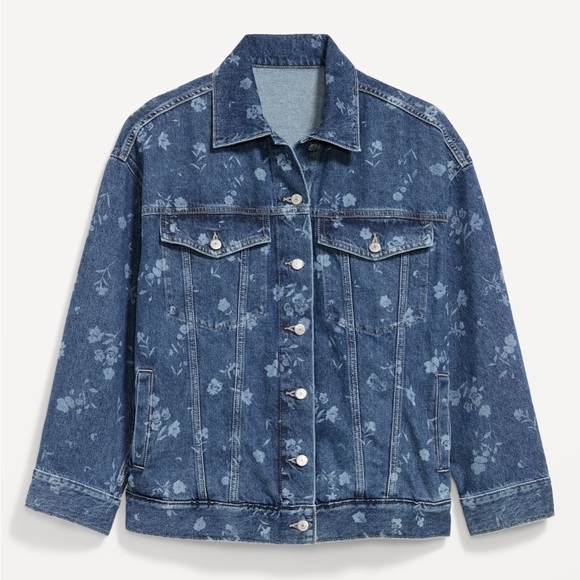 Old Navy Jackets & Blazers - Dark Blue Floral Denim Jacket XL
